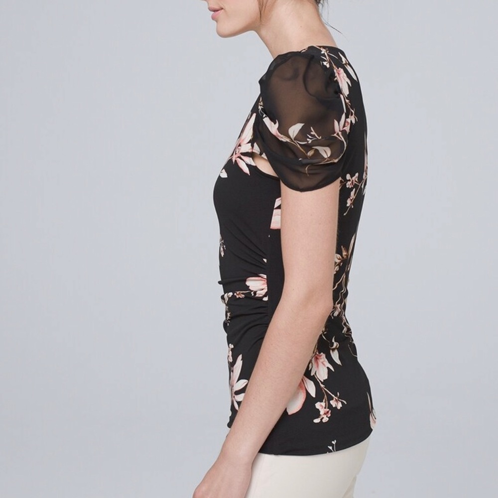 NWT Whbm Sheer-Sleeve Ruched Top, Xxs ($69) - Picture 3 of 7